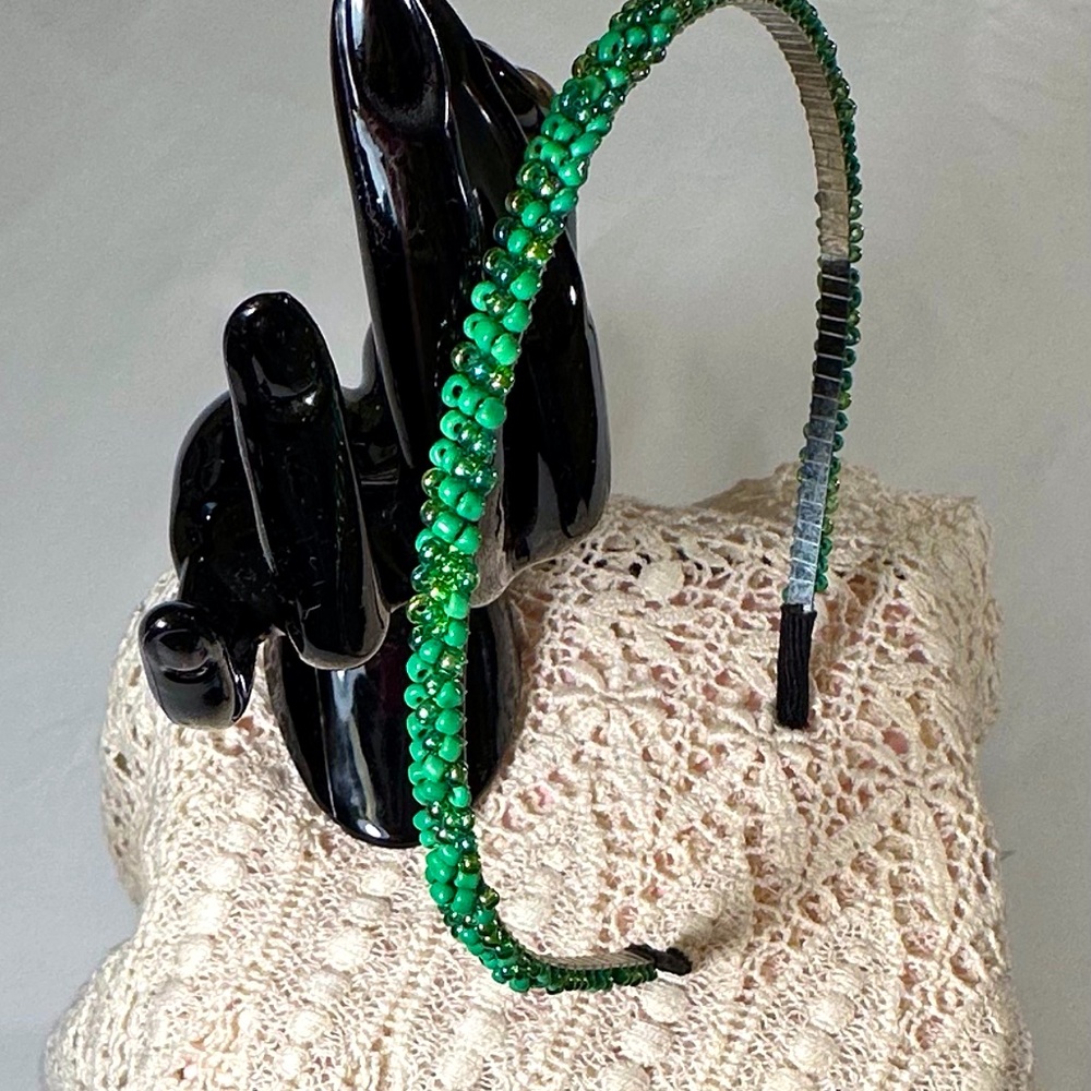 Chic Green and Orange Beaded - Two Hairbands